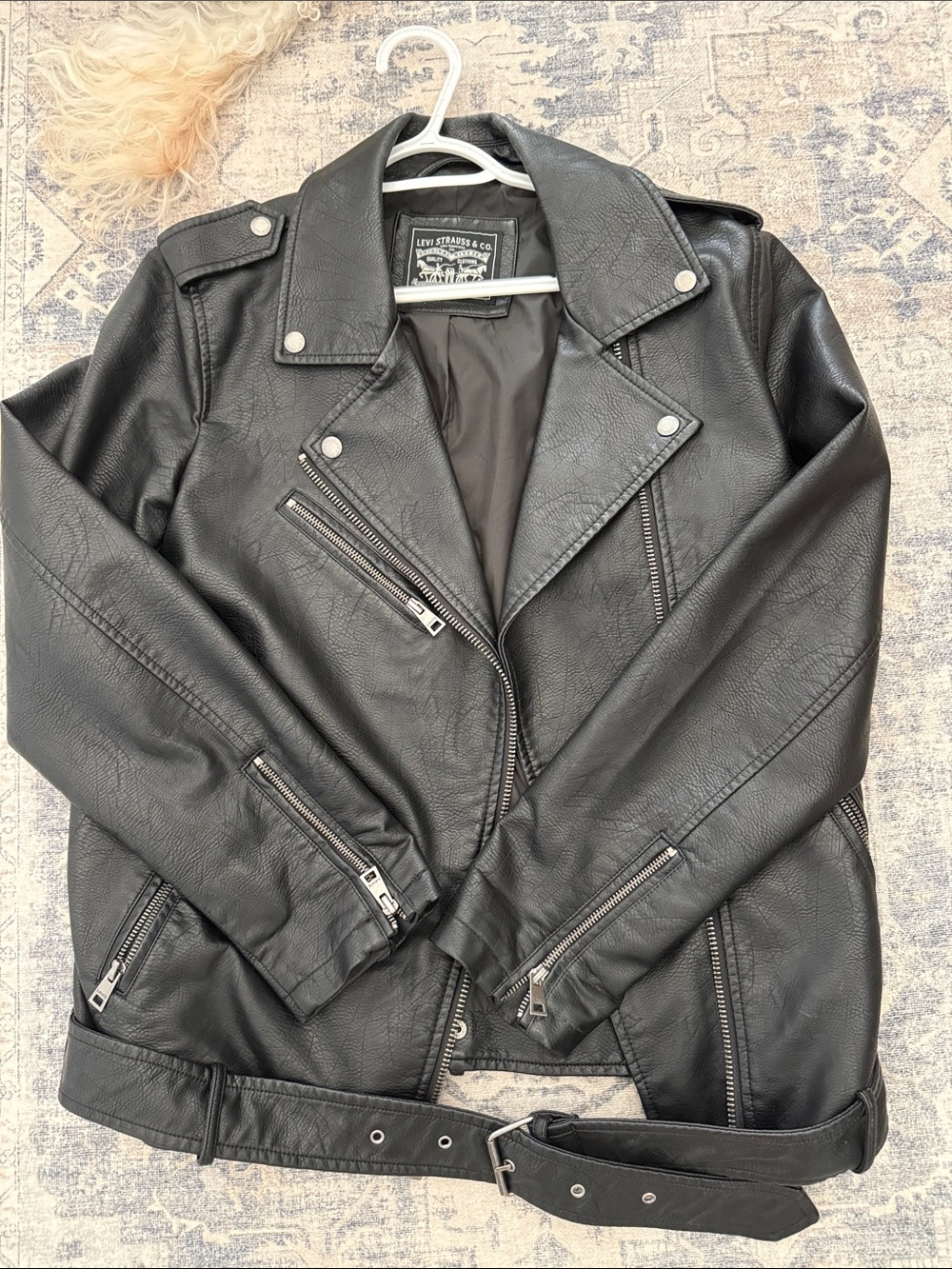 Levi's Black Faux Leather Moto Jacket with Belt